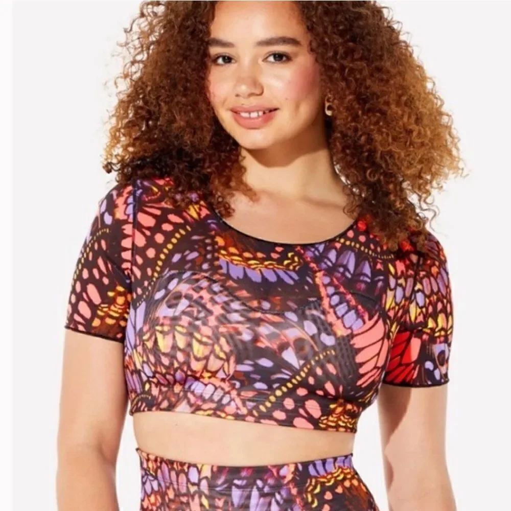 Yitty butterfly print midi crop mesh top size large - fits tight